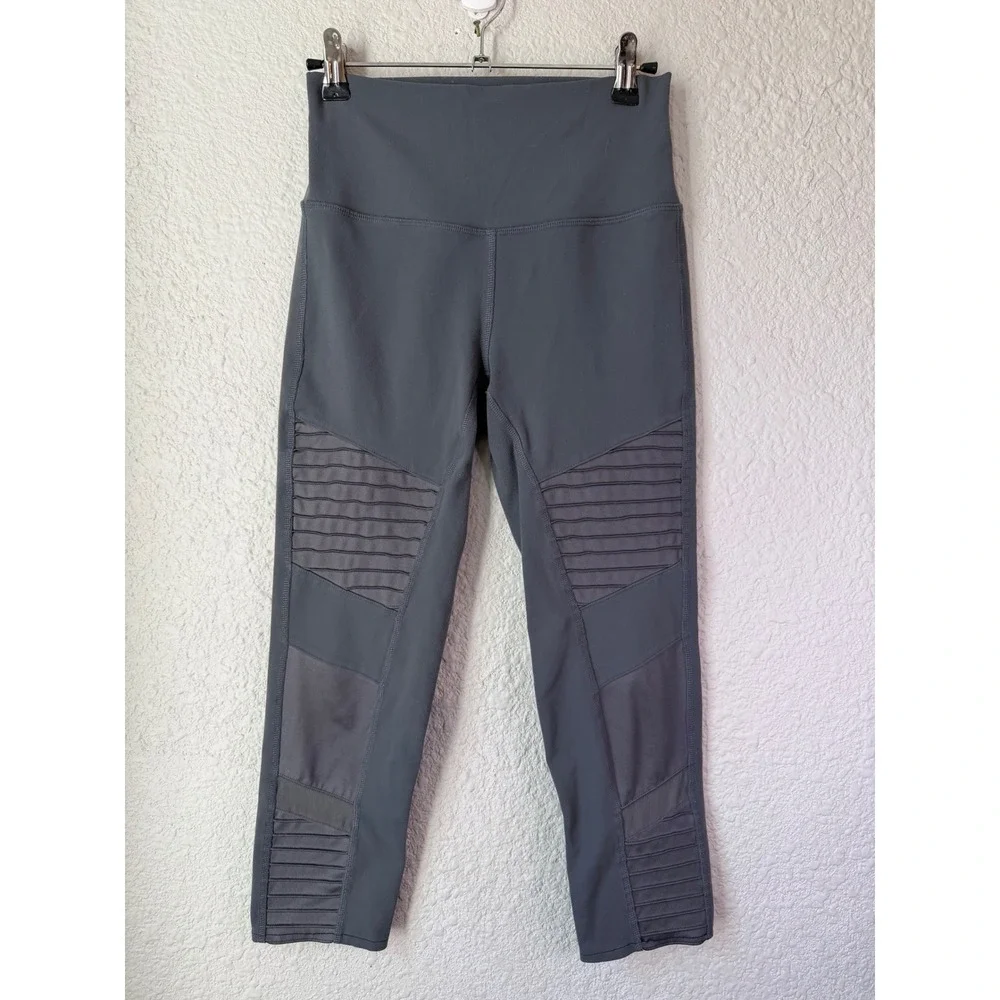 Alo Yoga High Waist Moto Legging Anthracite Grey Mesh Crop Size XS